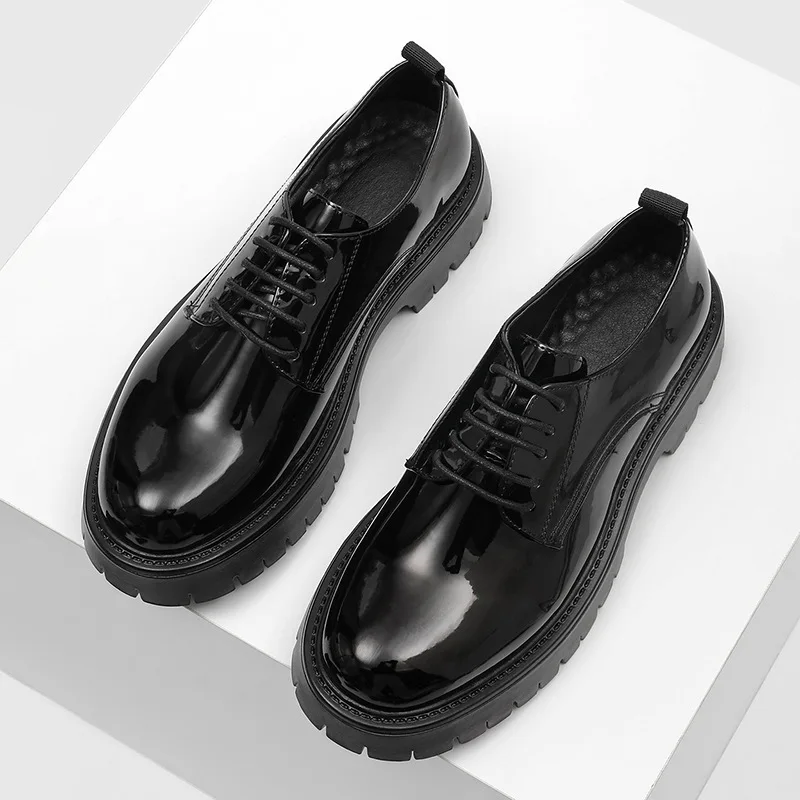 men casual business office formal dress shoes black stylish patent leather oxfords shoe platform sneakers gentleman footwear man - Image 5