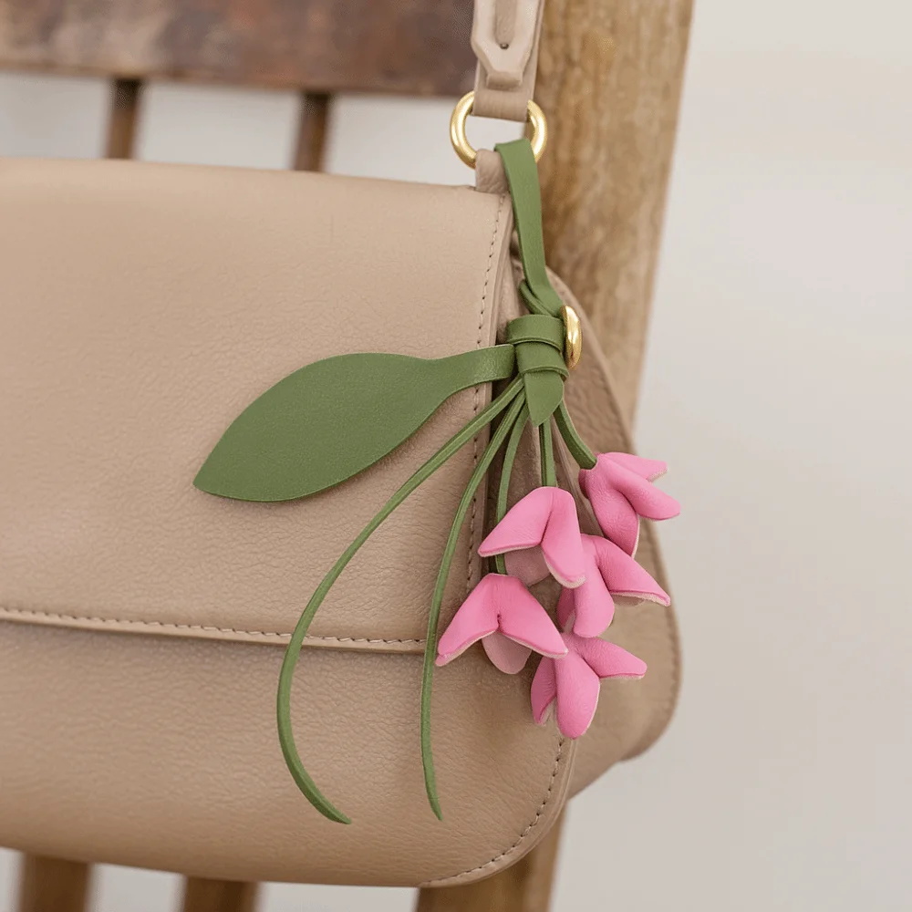 Trendy Hanger Flower Pu Leather Pendant Handmade Car Keyring Leather Keychain Creative Cartoon Bag Pendant Women - Image 3