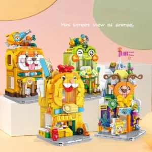 Idea City Building Block Cartoon Animal Commercial Street View Toy Shop Grocery Store Brick Dog Frog Lion Reindeer For Gifts