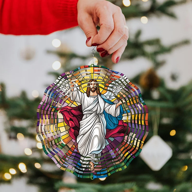 CIFBUY 3D Metal Jesus Wind Spinner 360° Rotating Hanging Decor Outdoor Garden Art Ornament - Image 4