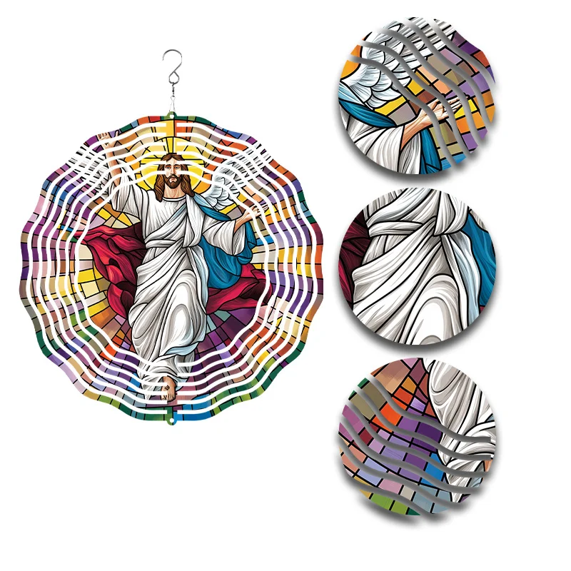 CIFBUY 3D Metal Jesus Wind Spinner 360° Rotating Hanging Decor Outdoor Garden Art Ornament - Image 5