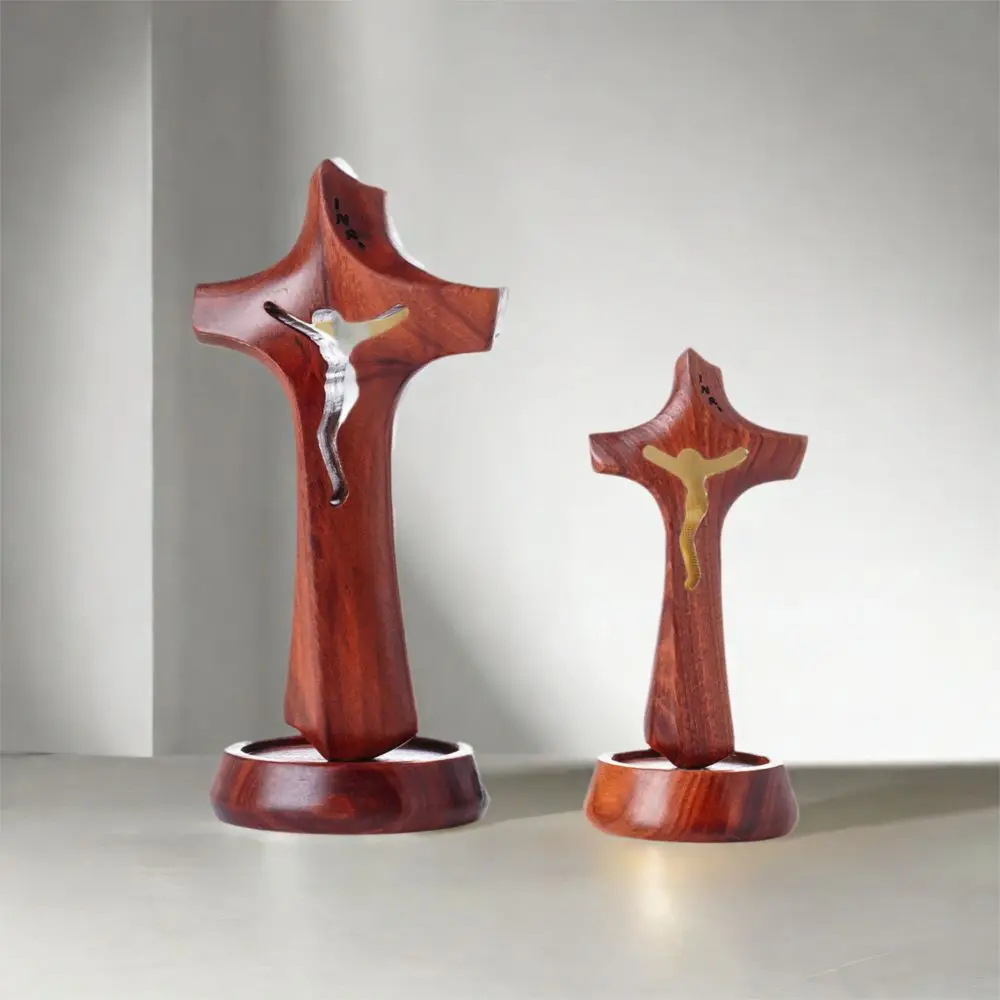 Art Wooden Hollow Cross Natural Detachable Religious Crosses Ornament Vintage with Base Crucifix Sculpture Easters Faith - Image 2