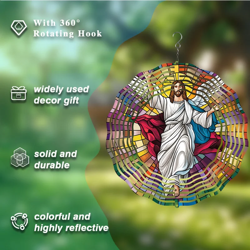 CIFBUY 3D Metal Jesus Wind Spinner 360° Rotating Hanging Decor Outdoor Garden Art Ornament - Image 3
