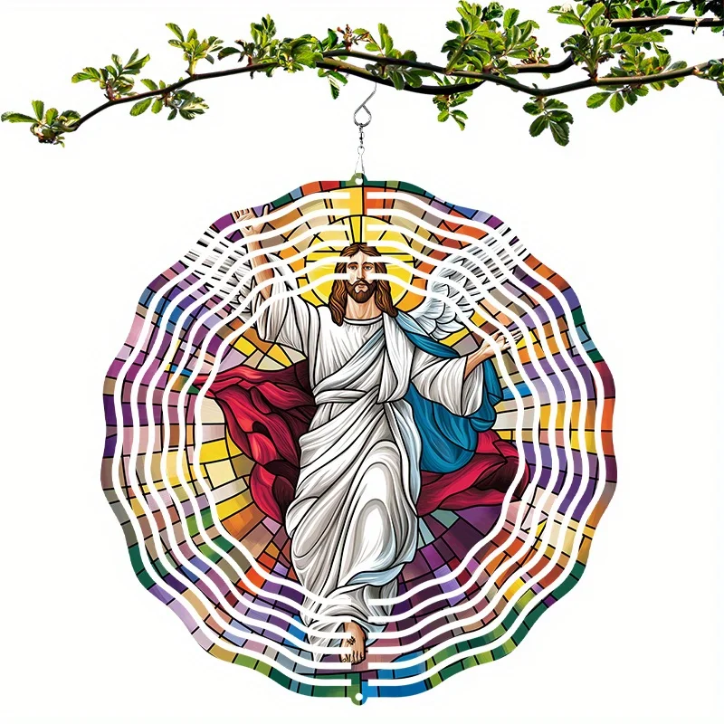 CIFBUY 3D Metal Jesus Wind Spinner 360° Rotating Hanging Decor Outdoor Garden Art Ornament - Image 2