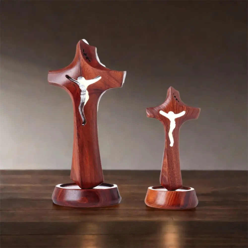 Art Wooden Hollow Cross Natural Detachable Religious Crosses Ornament Vintage with Base Crucifix Sculpture Easters Faith - Image 3