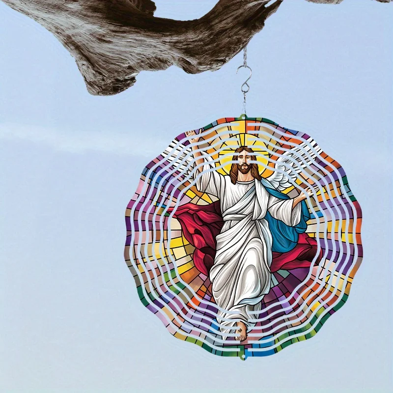 CIFBUY 3D Metal Jesus Wind Spinner 360° Rotating Hanging Decor Outdoor Garden Art Ornament - Image 6
