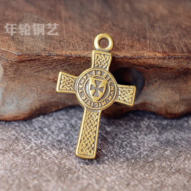 Brass Cross Keychain Religious Belief Ornament Antique Miscellaneous Small Bronze Stall Supply - Image 3