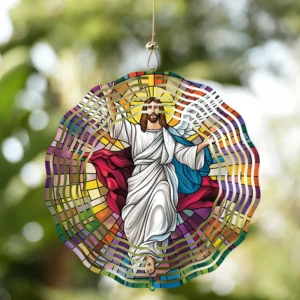 CIFBUY 3D Metal Jesus Wind Spinner 360° Rotating Hanging Decor Outdoor Garden Art Ornament
