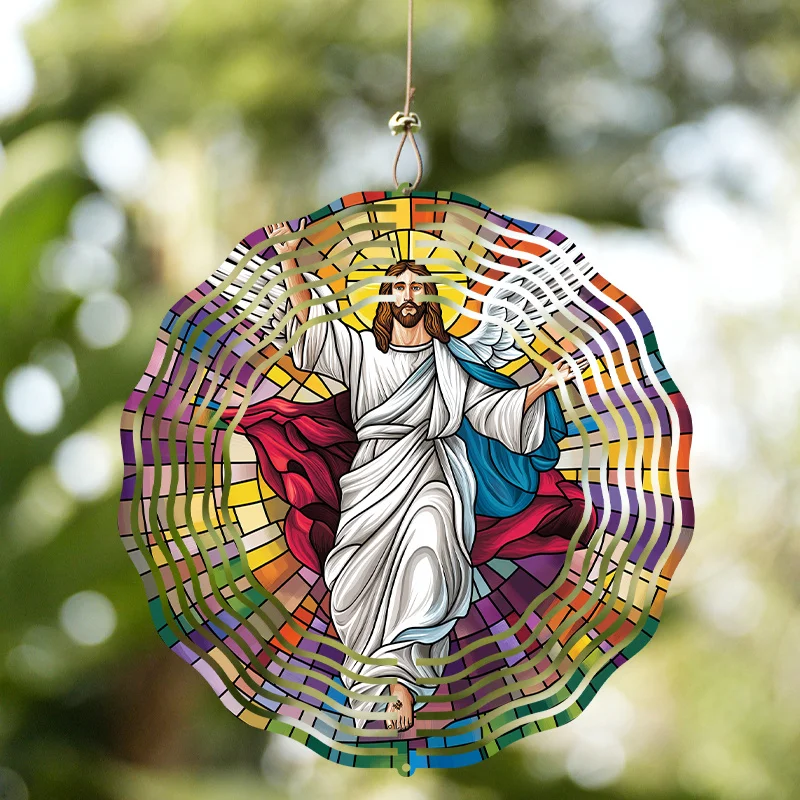 CIFBUY 3D Metal Jesus Wind Spinner 360° Rotating Hanging Decor Outdoor Garden Art Ornament